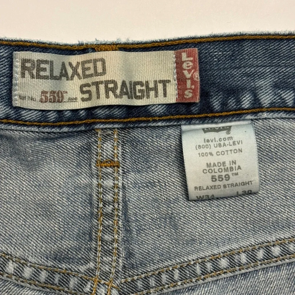 Levi's 559 Relaxed Straight Jeans Mens 34x30 Light Wash Blue Denim 100% Cotton